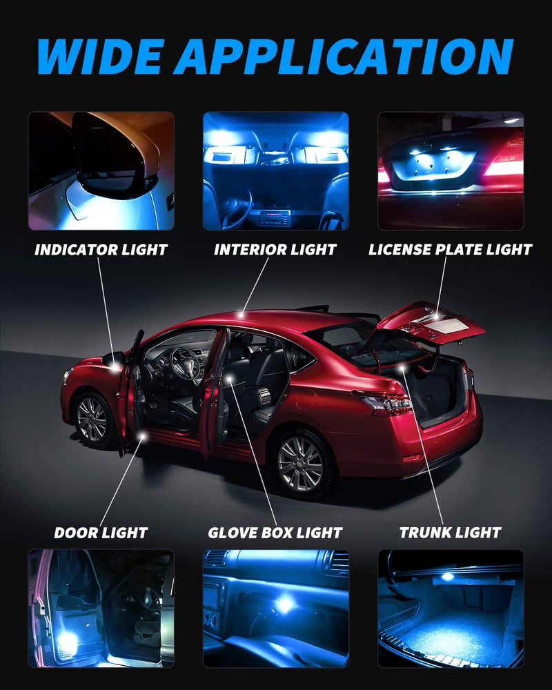 Yorkim 194 LED Bulbs Ice Blue Super Bright 5th Generation, T10 168 LED Bulb for Car Interior Dome Map Door Courtesy License Plate Lights W5W 2825, Pack of 10 - Image 5